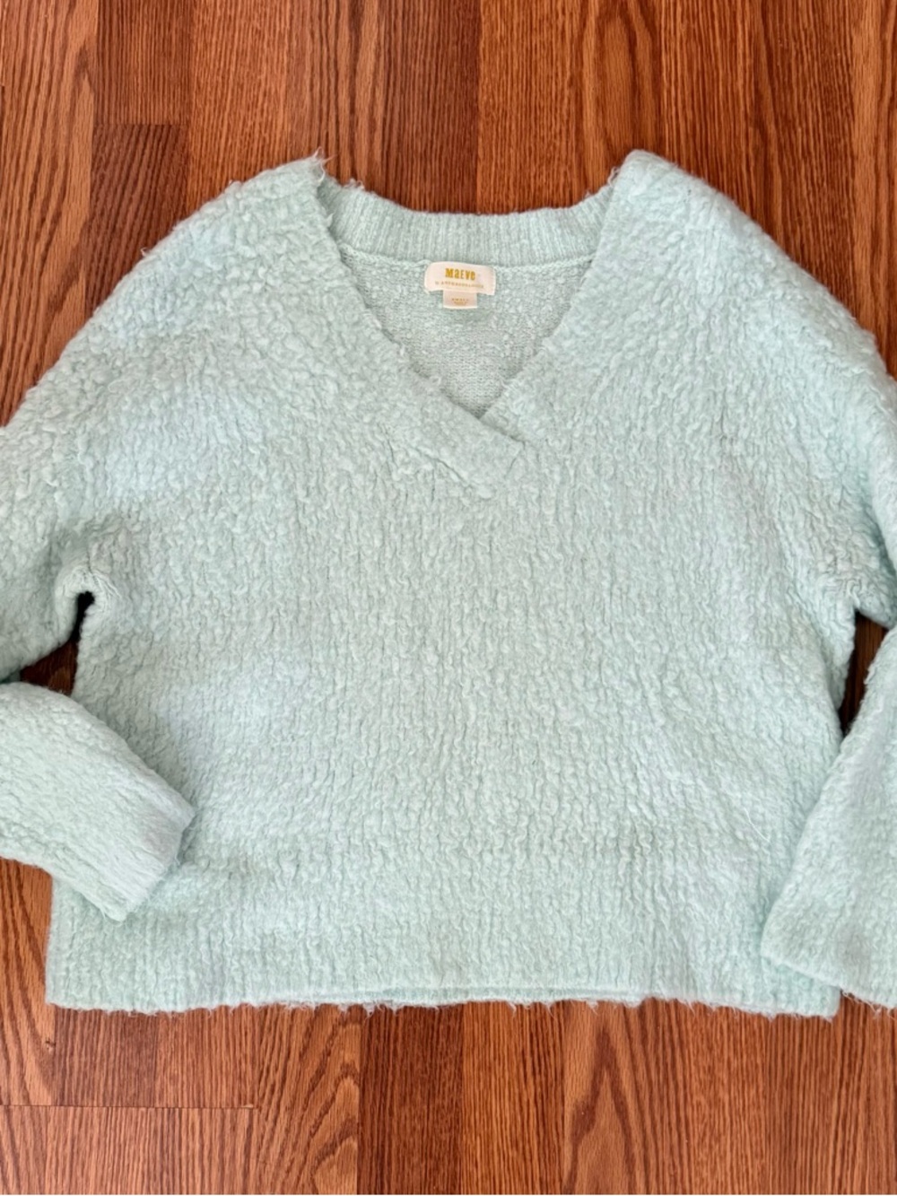 Maeve/Anthropologie Plush V-Neck Sweater in Light Aqua